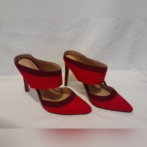 - Express Mukes Slip On High Heel Stiletto Red Burgundy Faux Suede Women's…